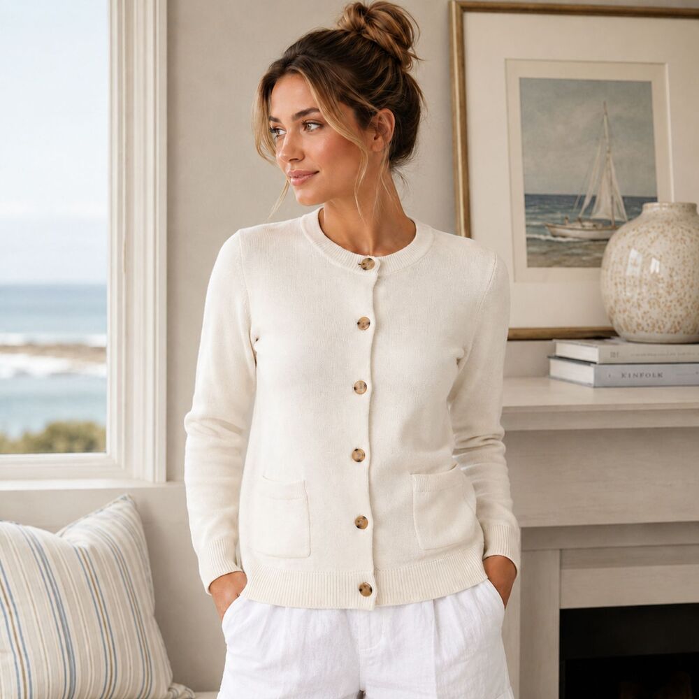 J.Crew Factory Waisted Sweater Jacket Cardigan Ivory White Women's XL CR983